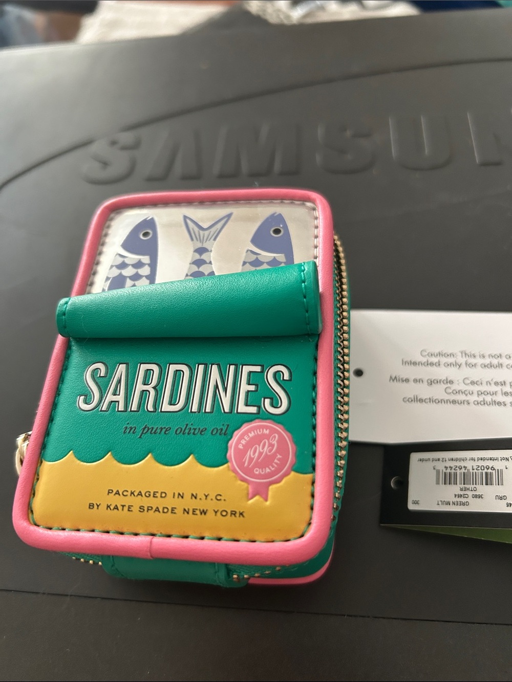 kate spade teal, pink, yellow sardines coin purse BN